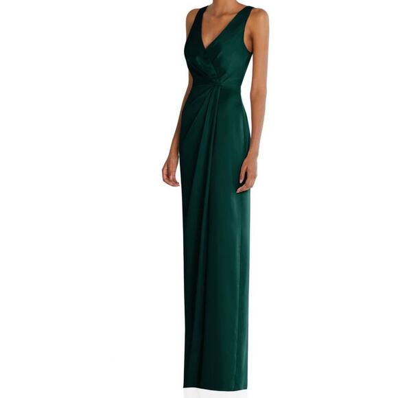 NWT After Regular Length Evergreen Dress Satin Faux Wrap Gown - Picture 1 of 10
